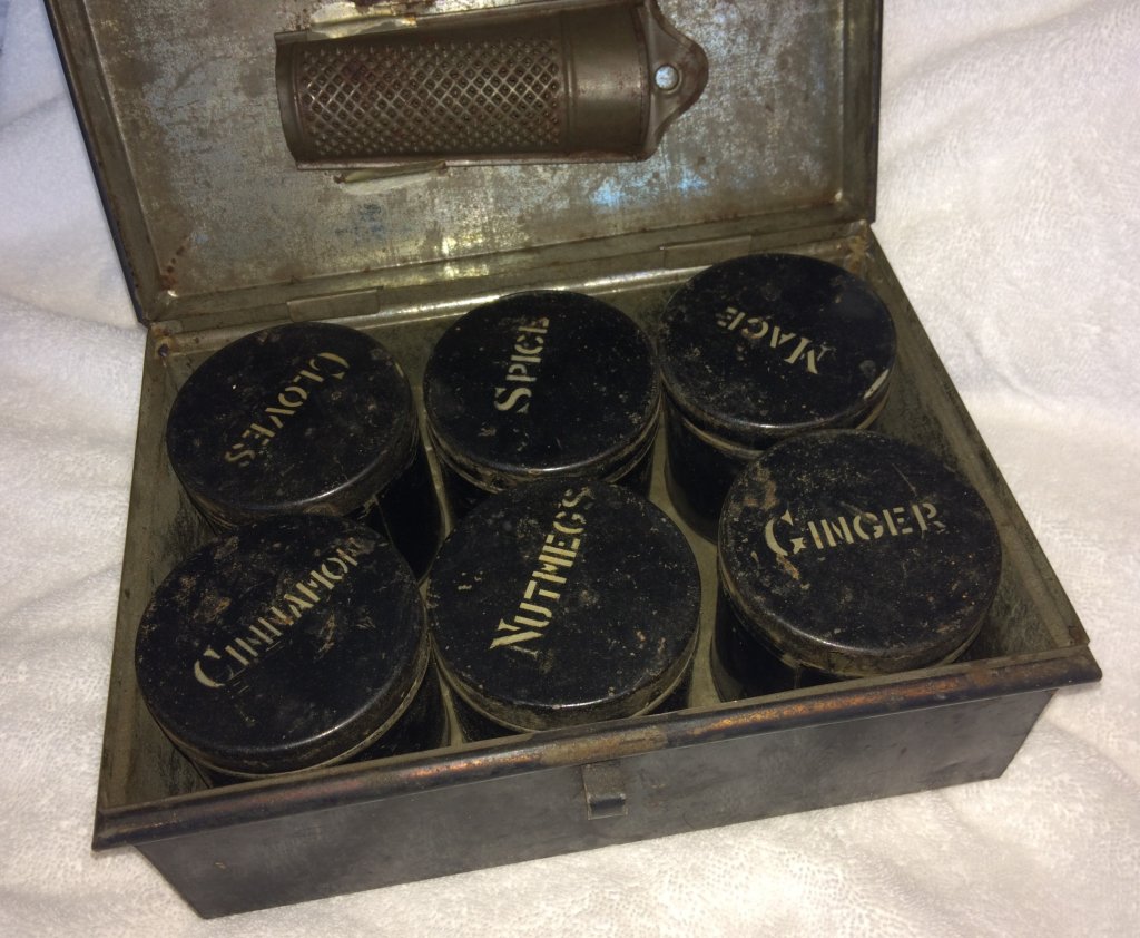 Antique Victorian Spice Box with Tins from early 1900s