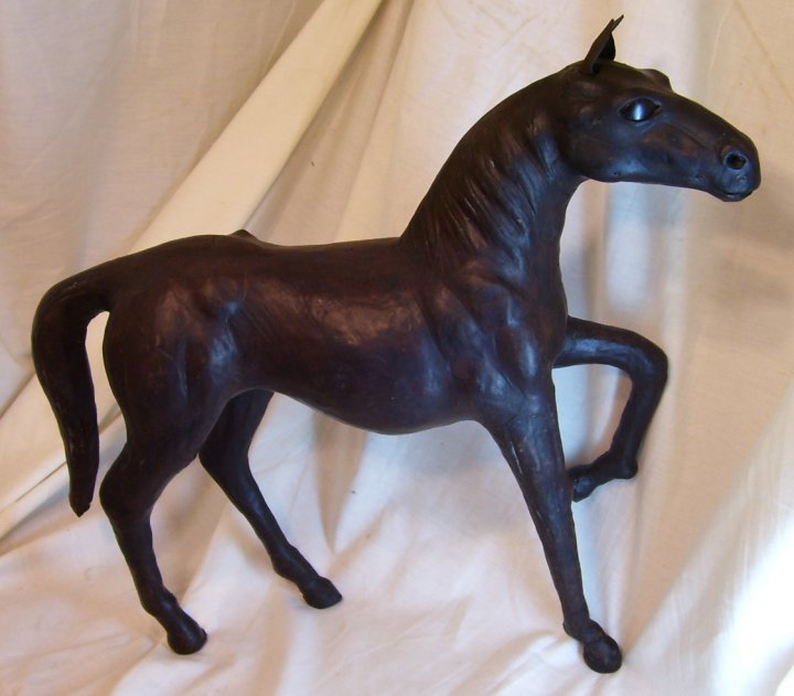 Antique Hand Tooled Leather Horse Statue from about 1920
