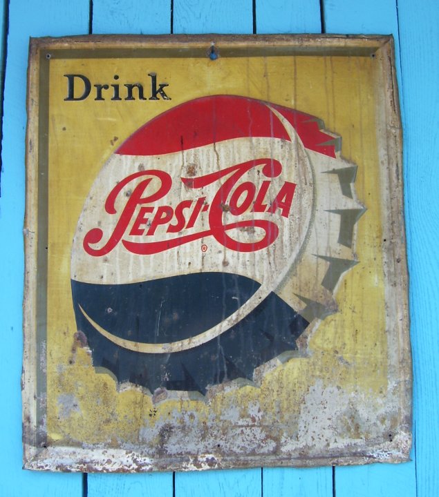 Embossed Metal Pepsi Sign from 1950s