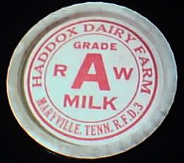 Milk Cap from Haddox Dairy Farm, 1930
