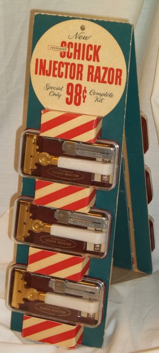 Schick Store Display with Six Type G8 NOS Razors from 1953