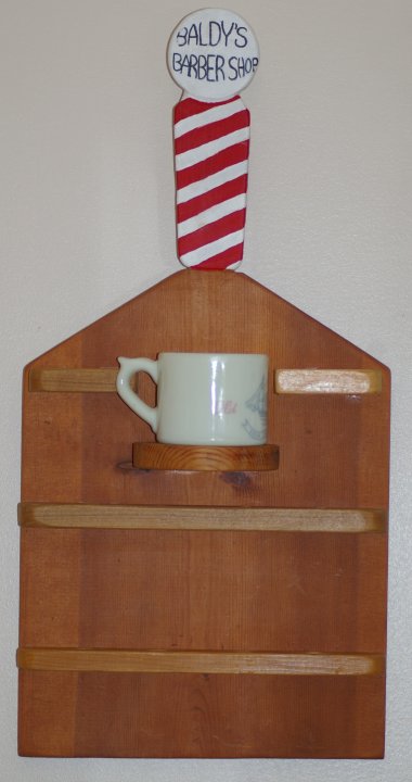 Baldy's Barber Shop Razor Display and Old Spice Shave Mug - 1950