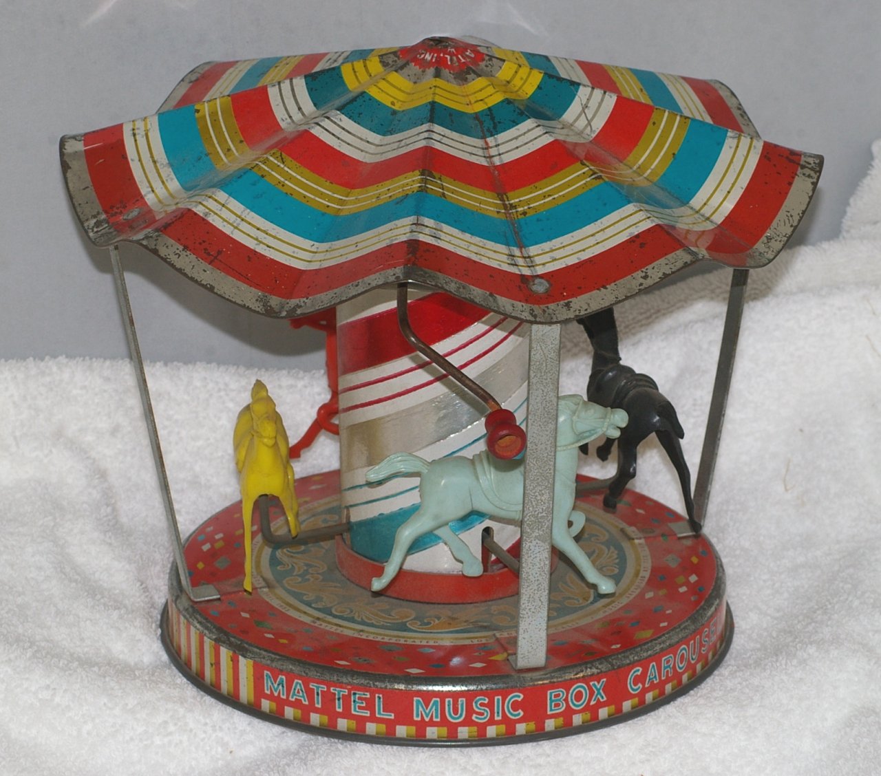 Mattel Music Box Carousel Tin and Plastic Toy from 1956