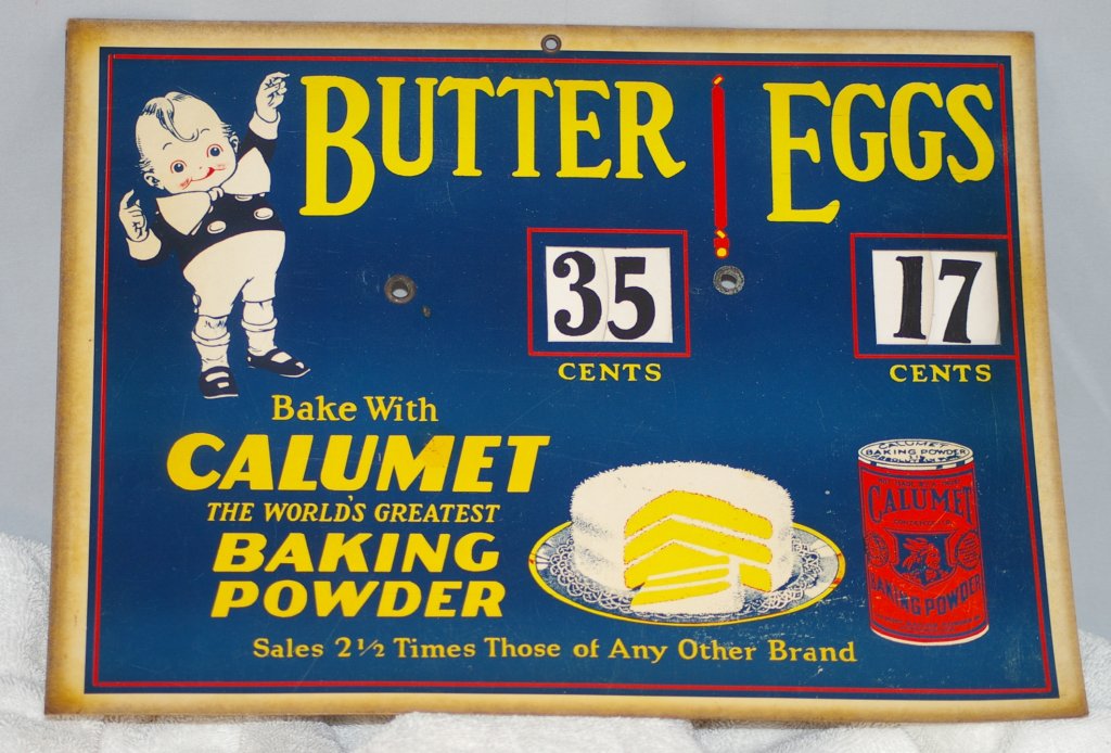 Antique Calumet Baking Powder Butter and Eggs Cardboard Sign