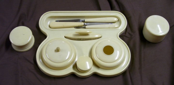French Ivory Celluloid Dresser Set from about 1920