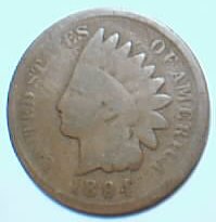 1894 Indian Head cent, graded G4 - Click Image to Close