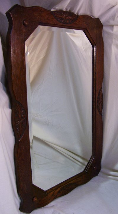 Victorian Wall Mirror. Mahogany with Beveled Glass, about 1900