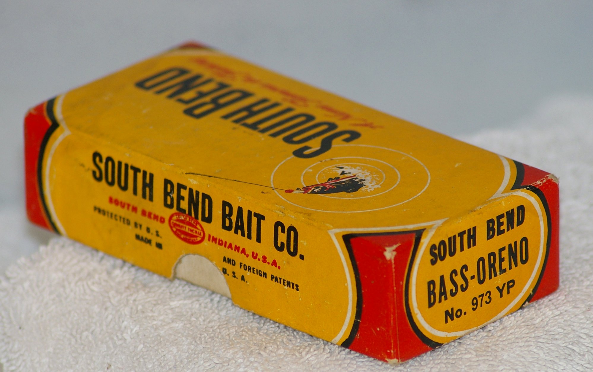 South Bend Bass-Oreno Lure, No. 973 YP, 1922-1953