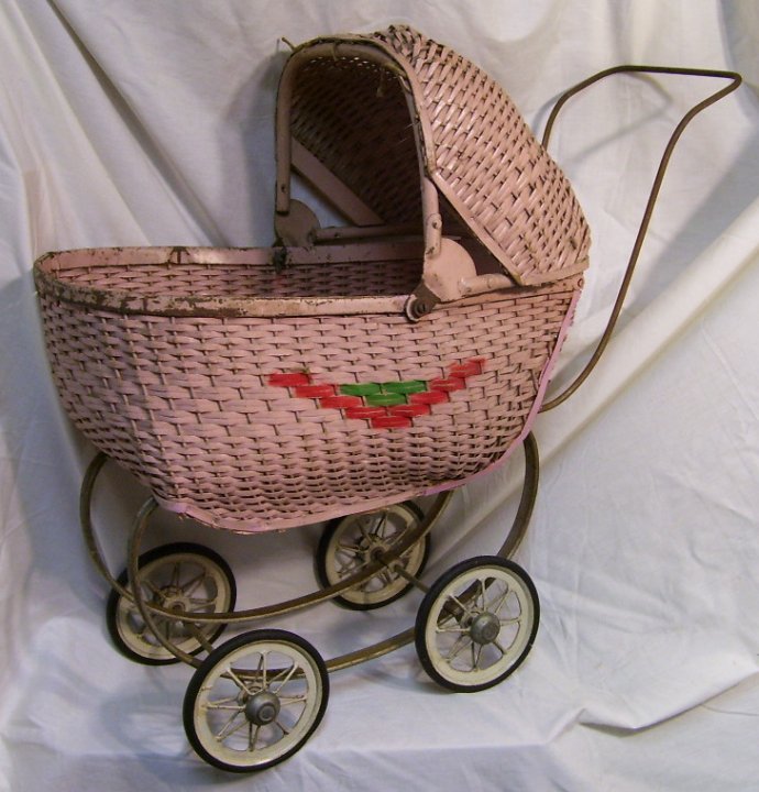 wicker toy stroller