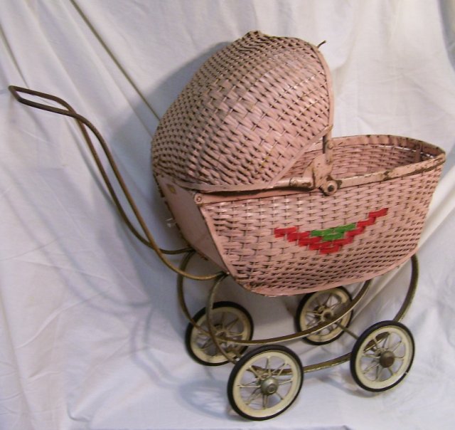 Antique Wicker Toy Baby Buggy from about 1925