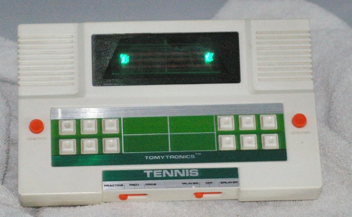 Tomytronics Tennis Handheld Electronic Game from 1980 - Click Image to Close