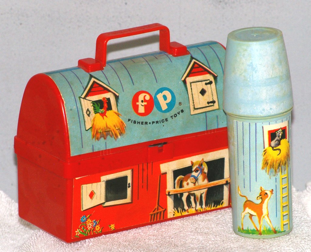 Fisher Price Toy Barn Lunch Box with Silo Thermos, 1962 - Click Image to Close