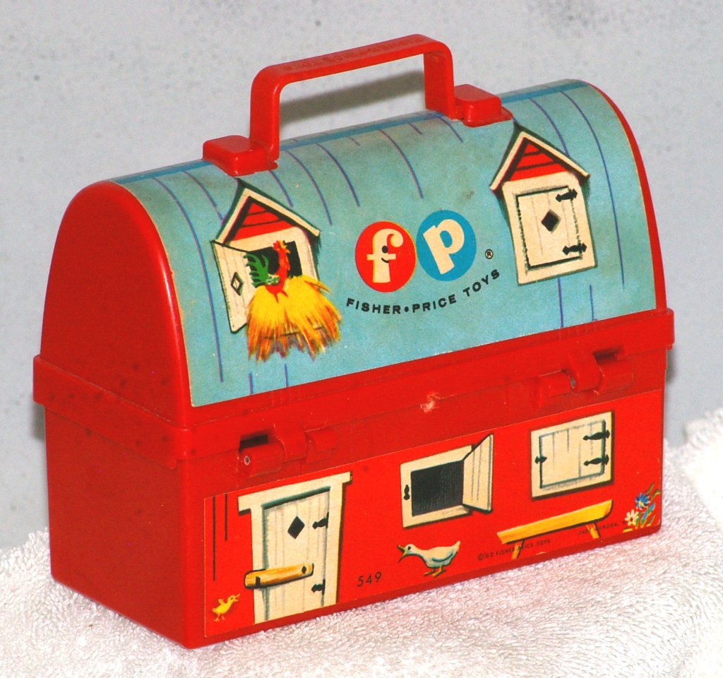 Fisher Price Toy Barn Lunch Box with Silo Thermos, 1962