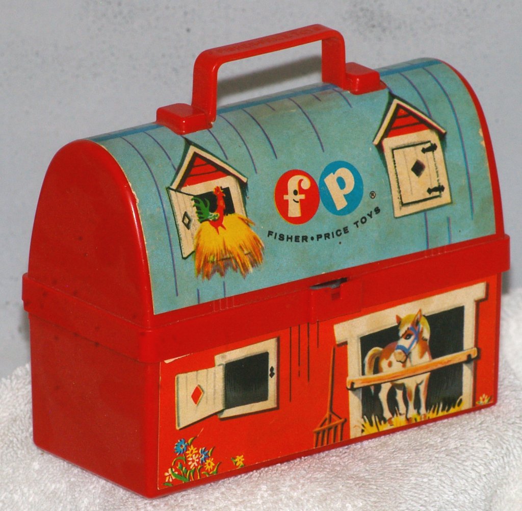 Fisher Price Toy Barn Lunch Box with Silo Thermos, 1962 - Click Image to Close